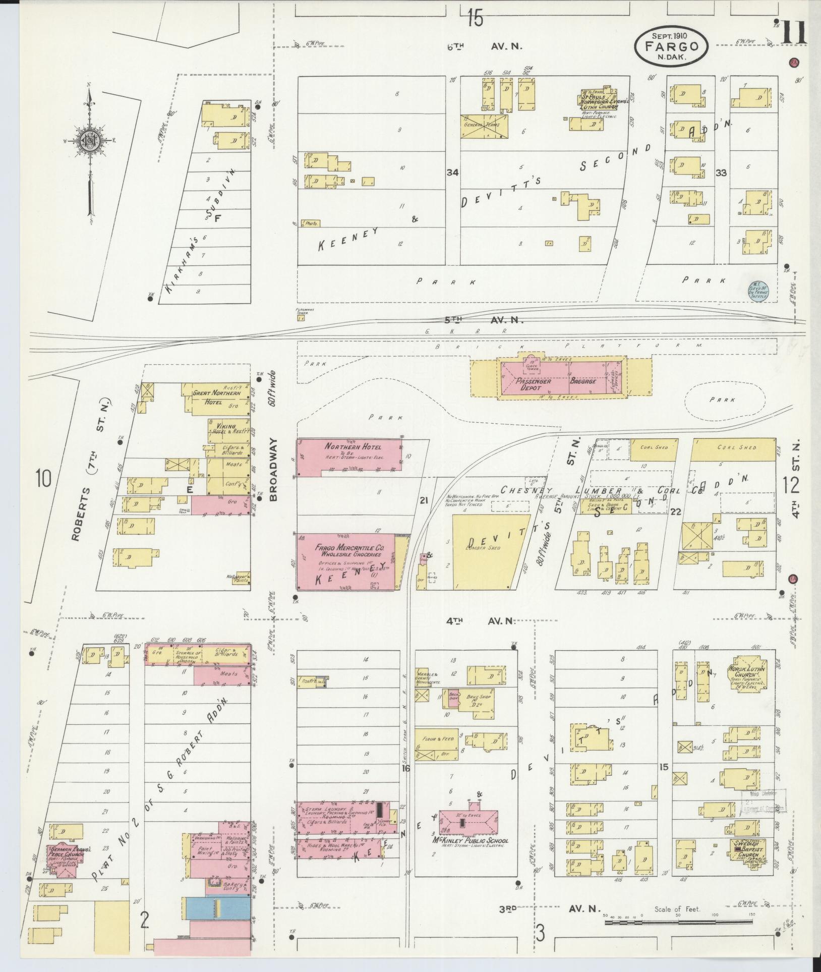 Sanborn Fire Insurance Map from Fargo, Cass County, North Dakota (1910), Sheet #0011 - Complete Map Set gallery image, historic Sanborn map, vintage wall art, North Dakota North Dakota