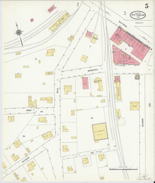 Sanborn Fire Insurance Map from Pittsburg, Camp County, Texas (1911), Sheet #0005 - Historic Sanborn Fire Insurance Map Print, vintage old map wall art, antique decor, genealogy gift, Texas Texas map