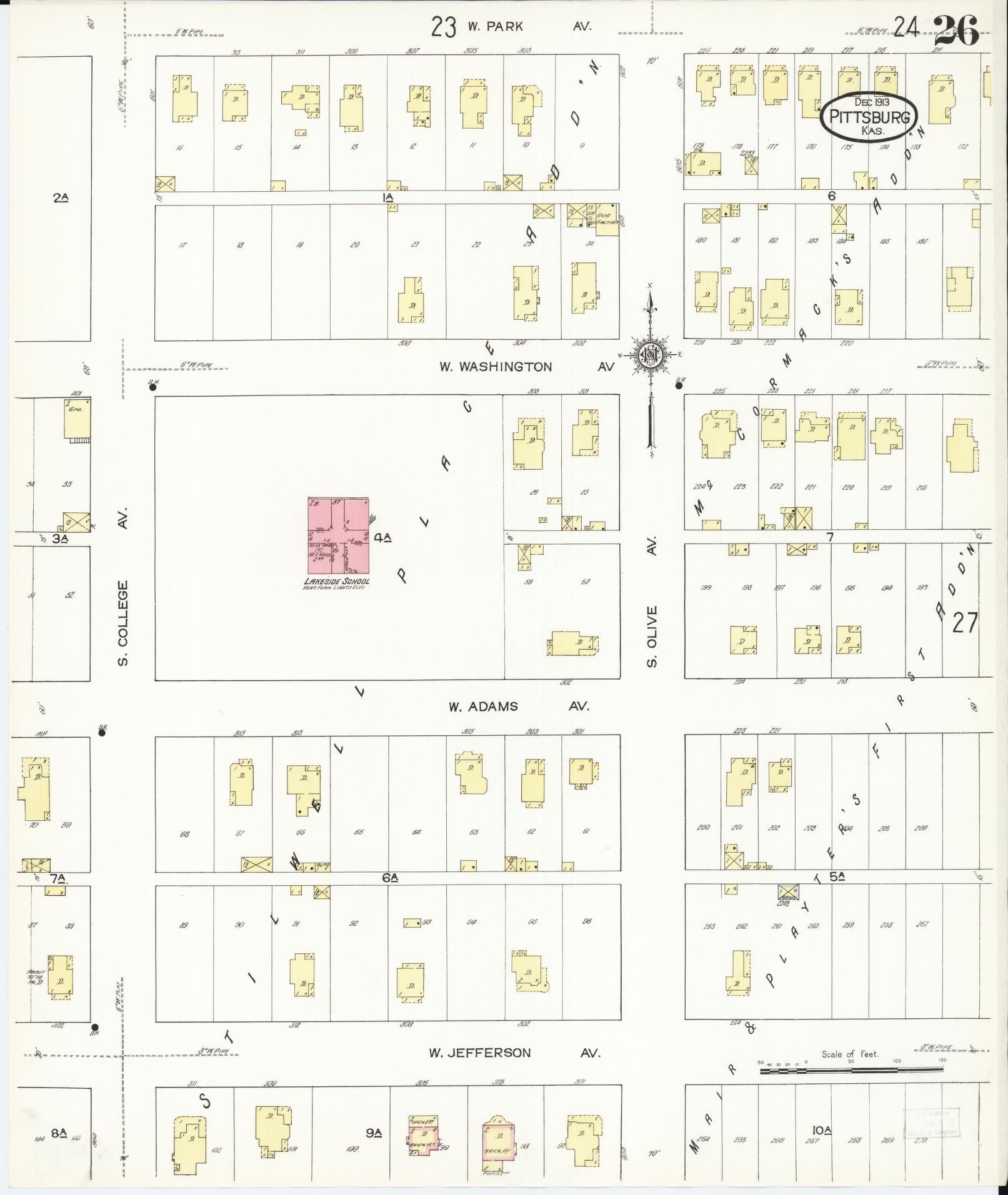 Sanborn Fire Insurance Map from Pittsburg, Crawford County, Kansas (1913), Sheet #0026 - Historic Sanborn Fire Insurance Map Print, vintage old map wall art, antique decor, genealogy gift, Kansas Kansas map