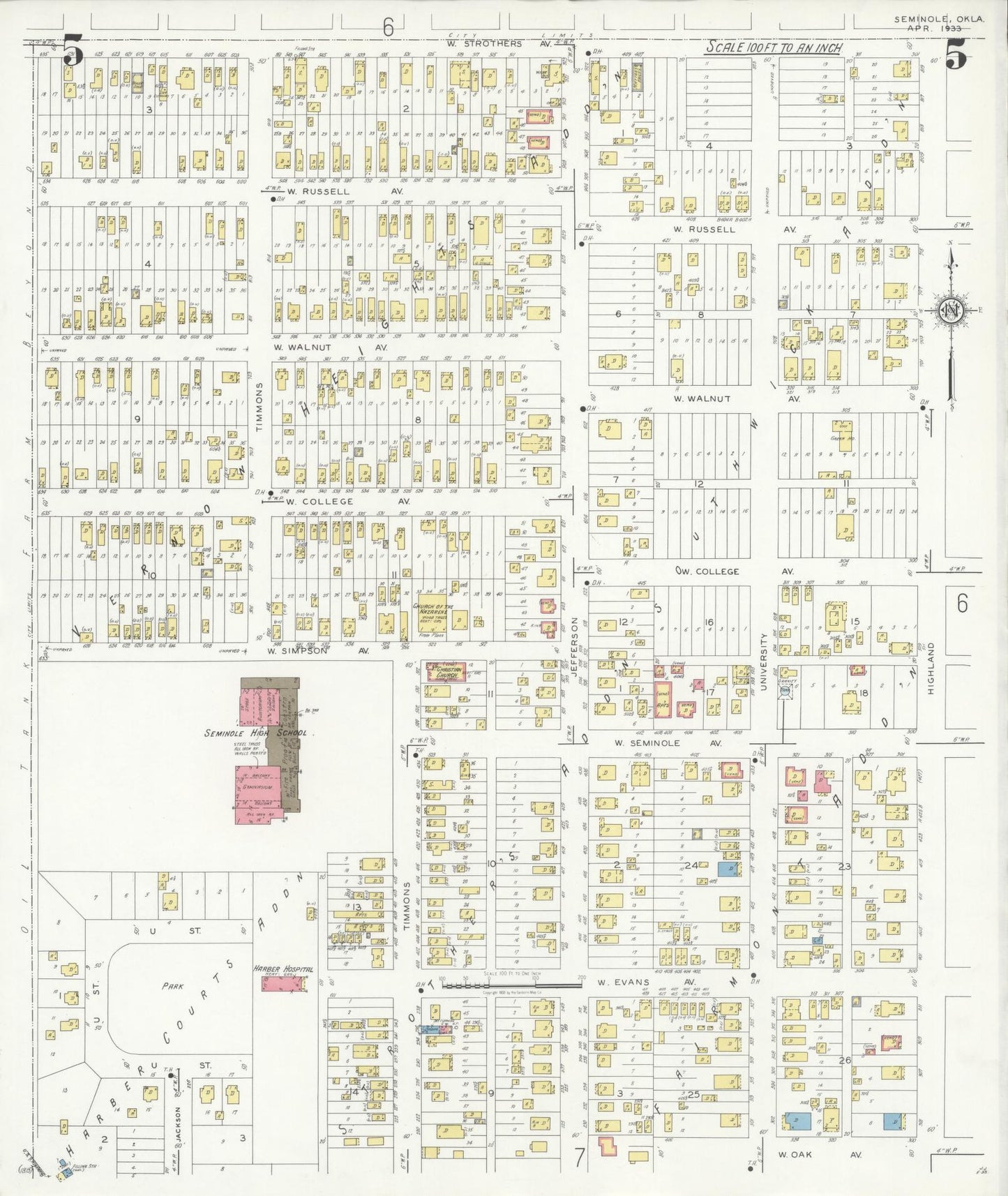 Sanborn Fire Insurance Map from Seminole, Seminole County, Oklahoma (1933), Sheet #0005 - Complete Map Set gallery image, historic Sanborn map, vintage wall art, Oklahoma Oklahoma