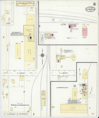 Sanborn Fire Insurance Map from Covington, Tipton County, Tennessee (1909), Sheet #0008 - Complete Map Set gallery image, historic Sanborn map, vintage wall art, Tennessee Tennessee