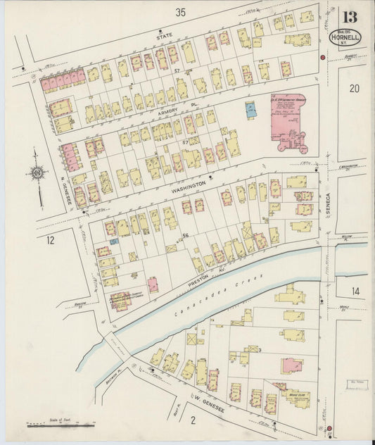 Sanborn Fire Insurance Map from Hornell, Steuben County, New York (1915), Sheet #0013 - Historic Sanborn Fire Insurance Map Print, vintage old map wall art, antique decor, genealogy gift, New York New York map