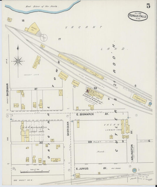 Sanborn Fire Insurance Map from Fergus Falls, Otter Tail County, Minnesota (1890), Sheet #0005 - Historic Sanborn Fire Insurance Map Print, vintage old map wall art, antique decor, genealogy gift, Minnesota Minnesota map