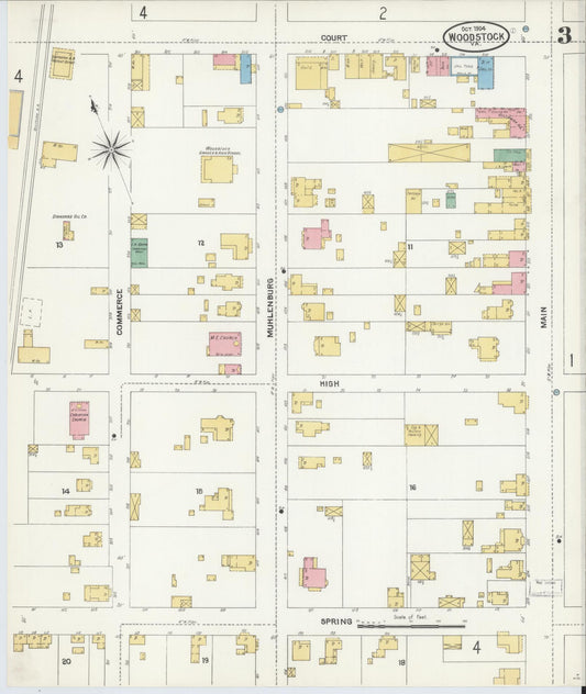Sanborn Fire Insurance Map from Woodstock, Shenandoah County, Virginia (1904), Sheet #0003 - Historic Sanborn Fire Insurance Map Print, vintage old map wall art, antique decor, genealogy gift, Virginia Virginia map