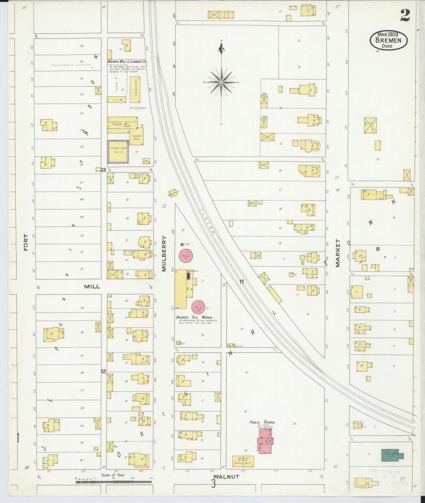 Sanborn Fire Insurance Map from Bremen, Fairfield County, Ohio (1909), Sheet #0002 - Historic Sanborn Fire Insurance Map Print, vintage old map wall art, antique decor, genealogy gift, Ohio Ohio map