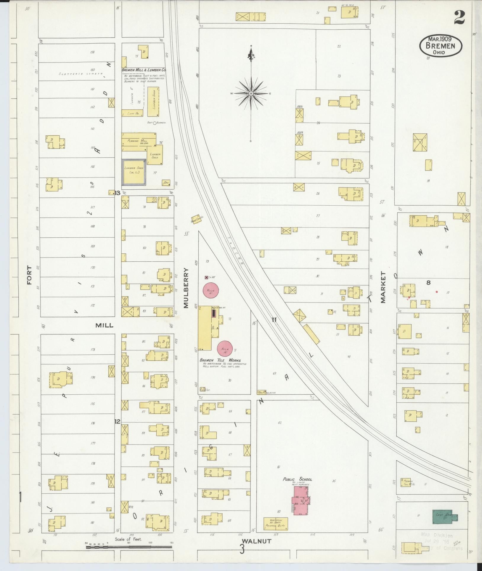 Sanborn Fire Insurance Map from Bremen, Fairfield County, Ohio (1909), Sheet #0002 - Historic Sanborn Fire Insurance Map Print, vintage old map wall art, antique decor, genealogy gift, Ohio Ohio map