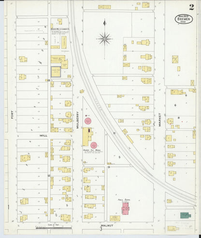 Sanborn Fire Insurance Map from Bremen, Fairfield County, Ohio (1909), Sheet #0002 - Historic Sanborn Fire Insurance Map Print, vintage old map wall art, antique decor, genealogy gift, Ohio Ohio map