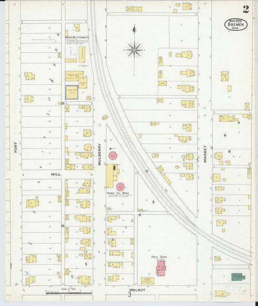 Sanborn Fire Insurance Map from Bremen, Fairfield County, Ohio (1909), Sheet #0002 - Historic Sanborn Fire Insurance Map Print, vintage old map wall art, antique decor, genealogy gift, Ohio Ohio map