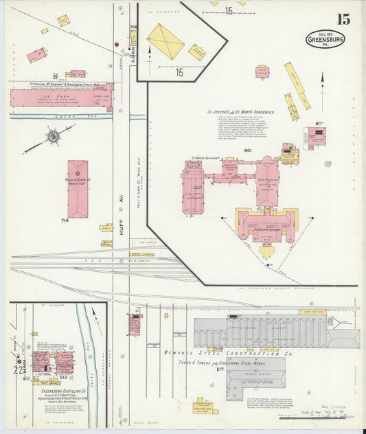 Sanborn Fire Insurance Map from Greensburg, Westmoreland County, Pennsylvania (1915), Sheet #0015 - Historic Sanborn Fire Insurance Map Print, vintage old map wall art, antique decor, genealogy gift, Pennsylvania Pennsylvania map