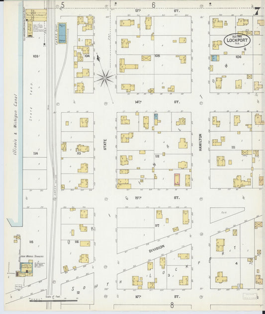 Sanborn Fire Insurance Map from Lockport, Will County, Illinois (1902), Sheet #0007 - Historic Sanborn Fire Insurance Map Print, vintage old map wall art, antique decor, genealogy gift, Illinois Illinois map