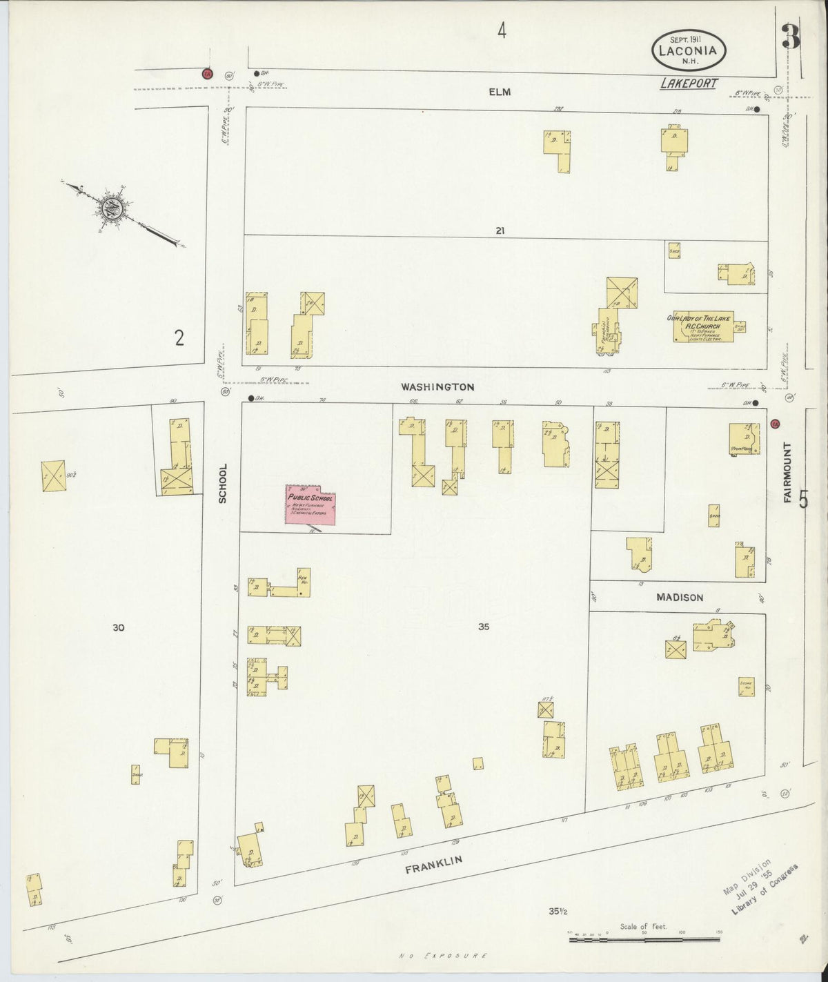 Sanborn Fire Insurance Map from Laconia, Belknap County, New Hampshire (1911), Sheet #0003 - Complete Map Set gallery image, historic Sanborn map, vintage wall art, New Hampshire New Hampshire