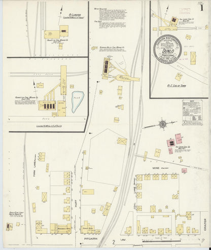 Sanborn Fire Insurance Map from Dunlo, Cambria County, Pennsylvania (1910), Sheet #0001 - Historic Sanborn Fire Insurance Map Print, vintage old map wall art, antique decor, genealogy gift, Pennsylvania Pennsylvania map