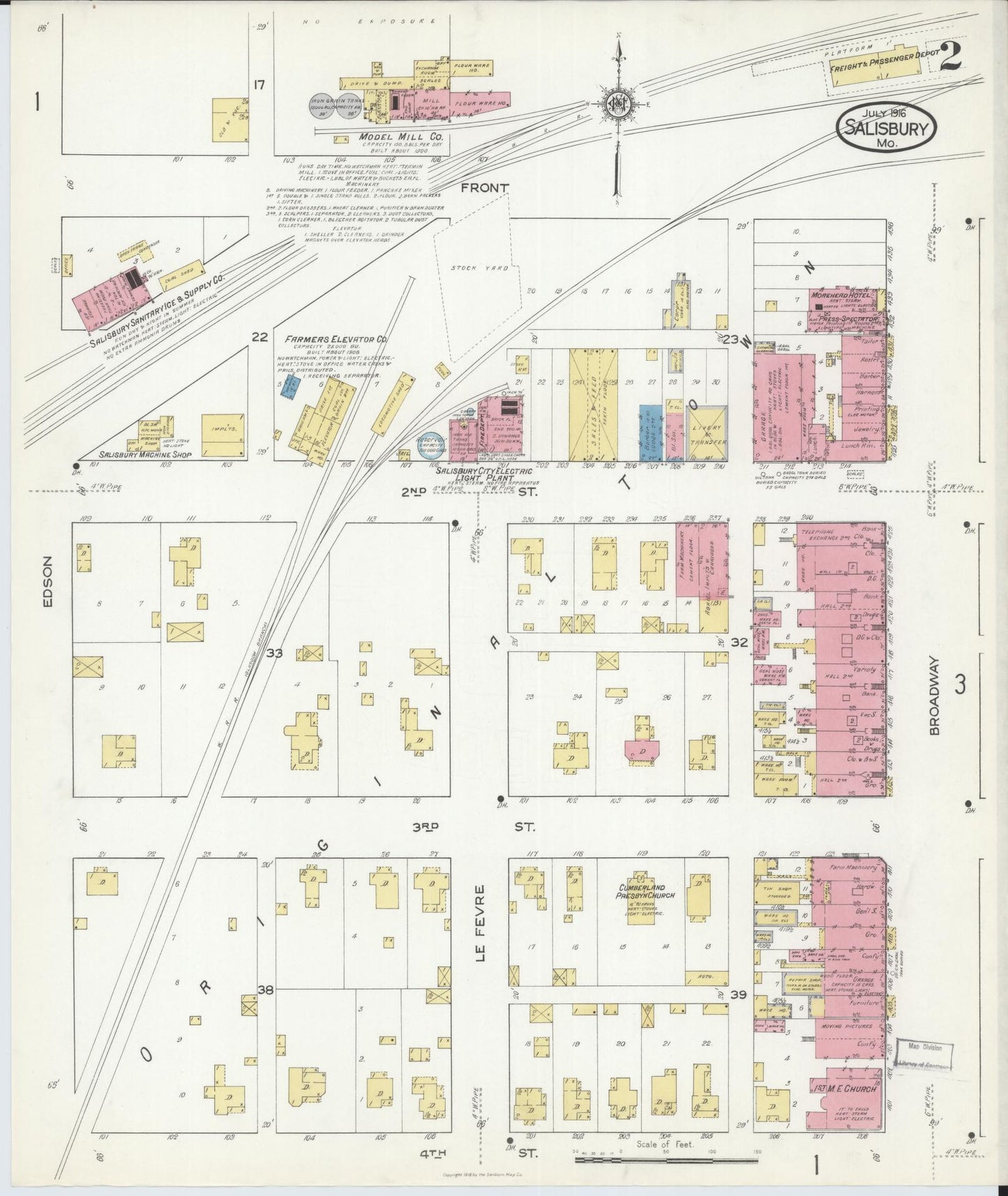 Sanborn Fire Insurance Map from Salisbury, Chariton County, Missouri (1916), Sheet #0002 - Complete Map Set gallery image, historic Sanborn map, vintage wall art, Missouri Missouri