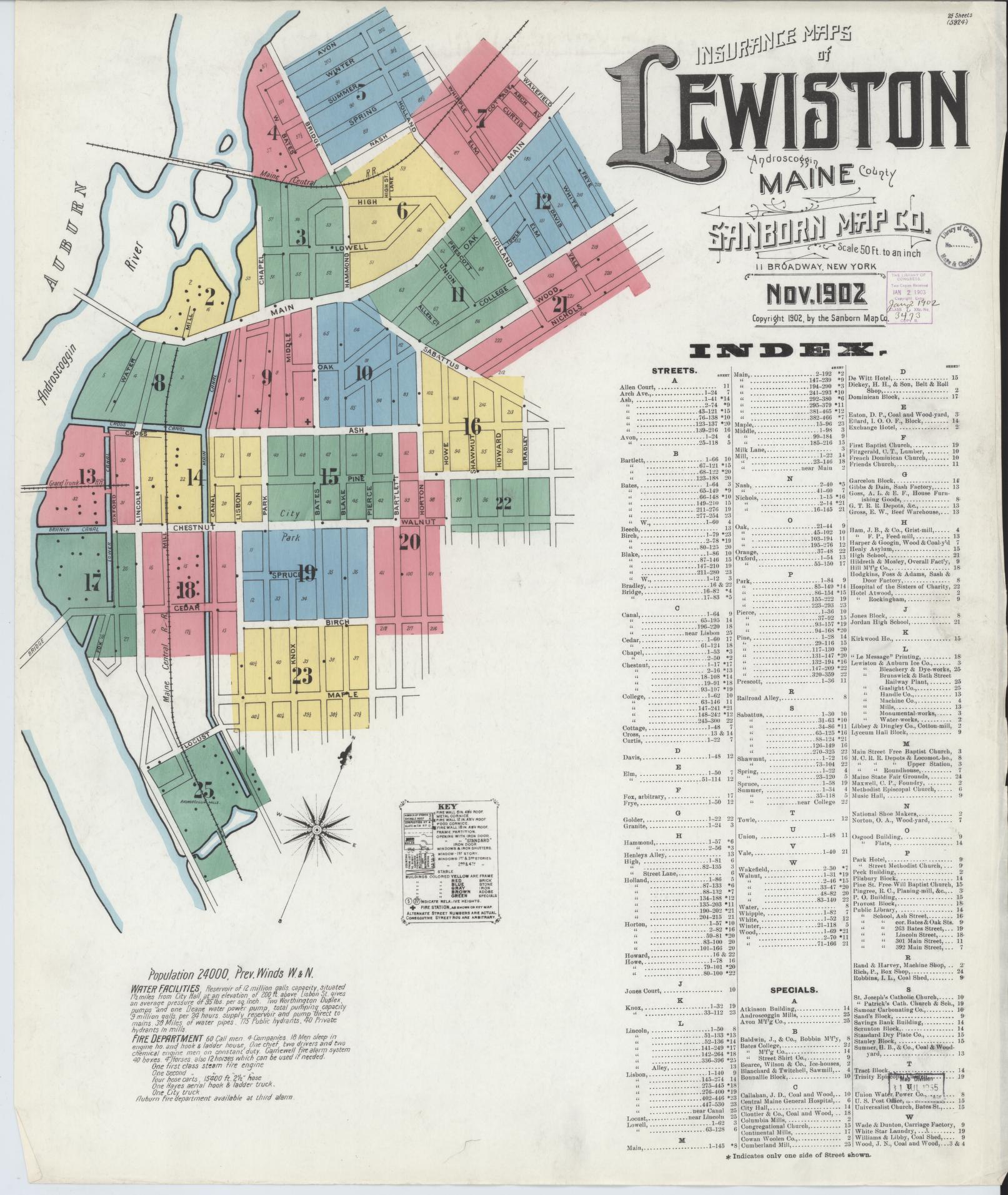 Sanborn Fire Insurance Map from Lewiston, Androscoggin County, Maine (1902), Sheet #0001 - Complete Map Set gallery image, historic Sanborn map, vintage wall art, Maine Maine