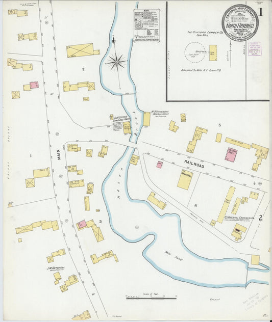 Sanborn Fire Insurance Map from North Haverhill, Grafton County, New Hampshire (1905), Sheet #0001 - Complete Map Set gallery image, historic Sanborn map, vintage wall art, New Hampshire New Hampshire