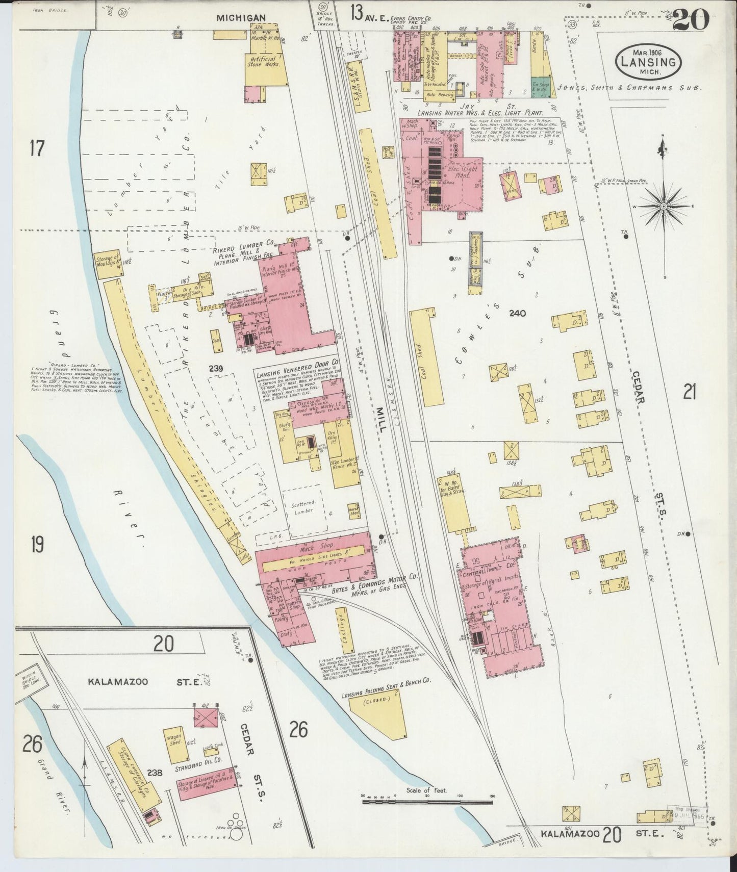 Sanborn Fire Insurance Map from Lansing, Ingham County, Michigan (1906), Sheet #0020 - Complete Map Set gallery image, historic Sanborn map, vintage wall art, Michigan Michigan