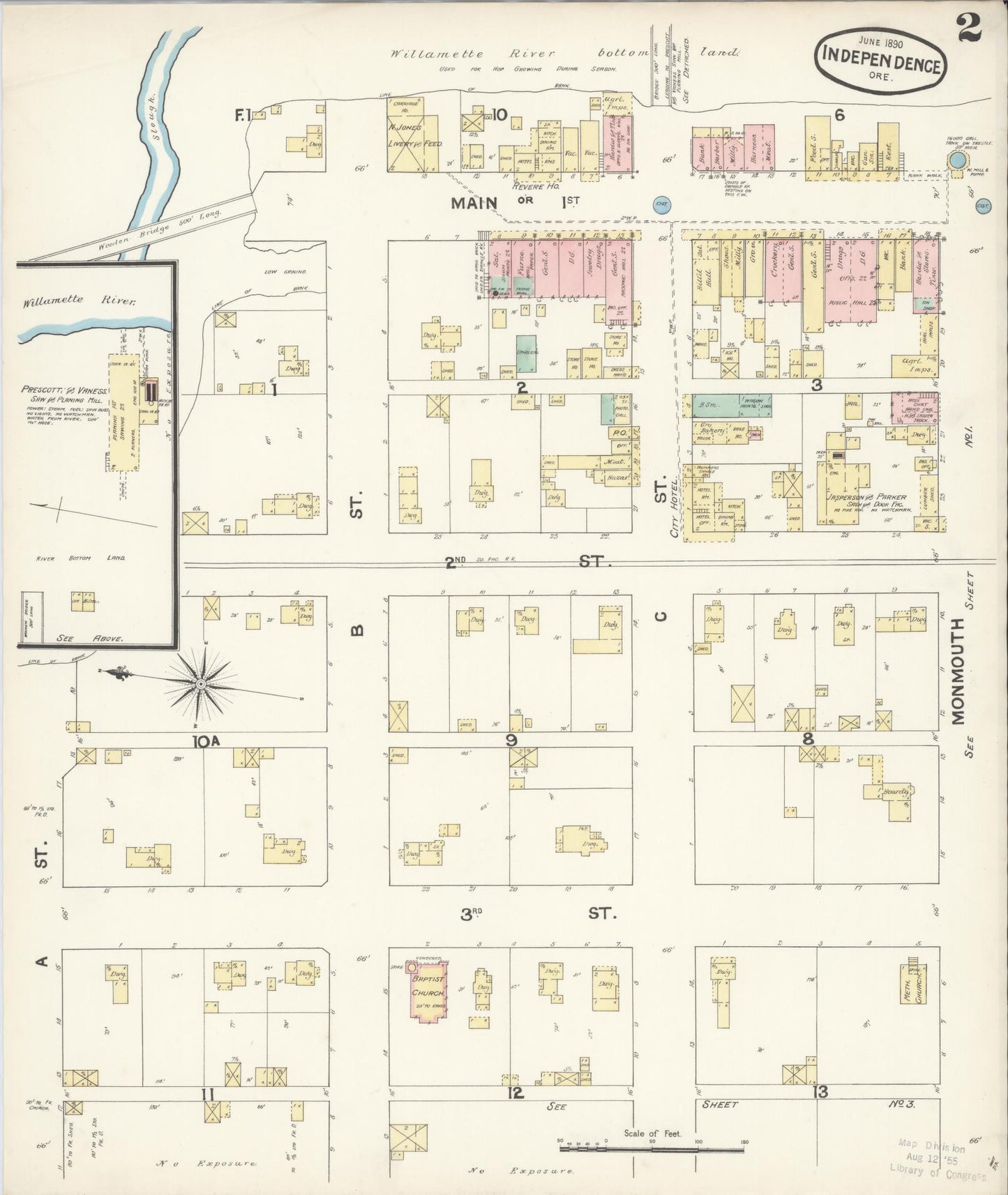 Sanborn Fire Insurance Map from Independence, Polk County, Oregon (1890), Sheet #0002 - Complete Map Set gallery image, historic Sanborn map, vintage wall art, Oregon Oregon