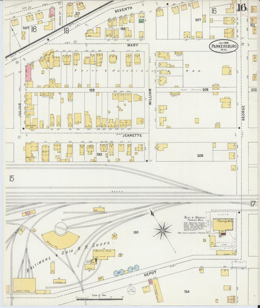 Sanborn Fire Insurance Map from Parkersburg, Wood County, West Virginia (1898), Sheet #0016 - Historic Sanborn Fire Insurance Map Print, vintage old map wall art, antique decor, genealogy gift, West Virginia West Virginia map