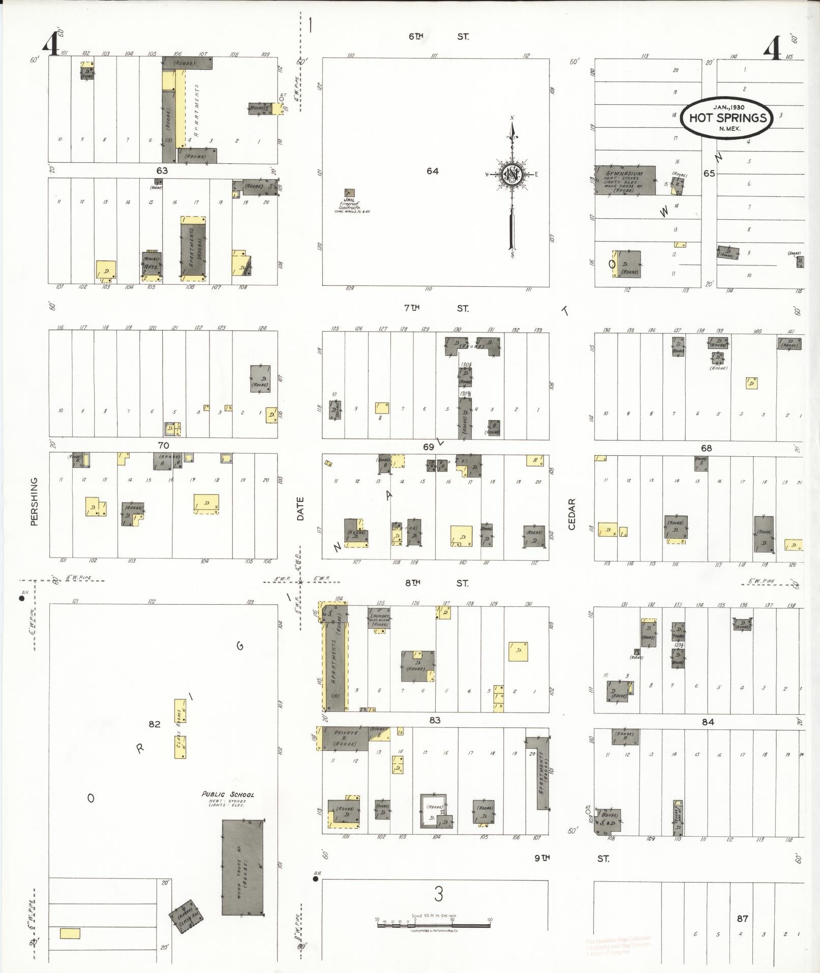 Sanborn Fire Insurance Map from Hot Springs, Sierra County, New Mexico (1930), Sheet #0004 - Complete Map Set gallery image, historic Sanborn map, vintage wall art, New Mexico New Mexico
