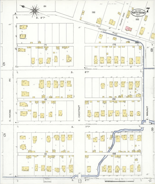 Sanborn Fire Insurance Map from North Yakima, Yakima County, Washington (1909), Sheet #0007 - Historic Sanborn Fire Insurance Map Print, vintage old map wall art, antique decor, genealogy gift, Washington Washington map