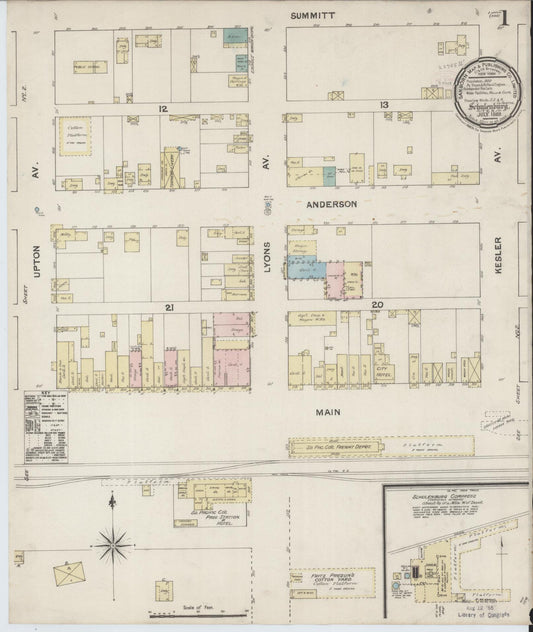 Sanborn Fire Insurance Map from Schulenburg, Fayette County, Texas (1889), Sheet #0001 - Historic Sanborn Fire Insurance Map Print, vintage old map wall art, antique decor, genealogy gift, Texas Texas map