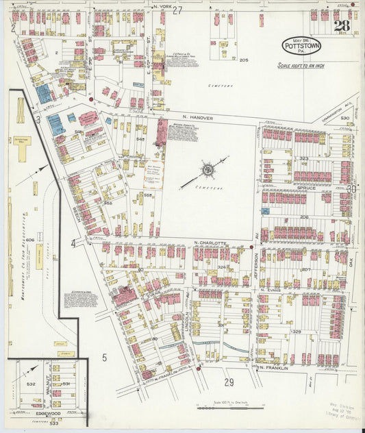 Sanborn Fire Insurance Map from Pottstown, Montgomery County, Pennsylvania (1916), Sheet #0028 - Historic Sanborn Fire Insurance Map Print, vintage old map wall art, antique decor, genealogy gift, Pennsylvania Pennsylvania map