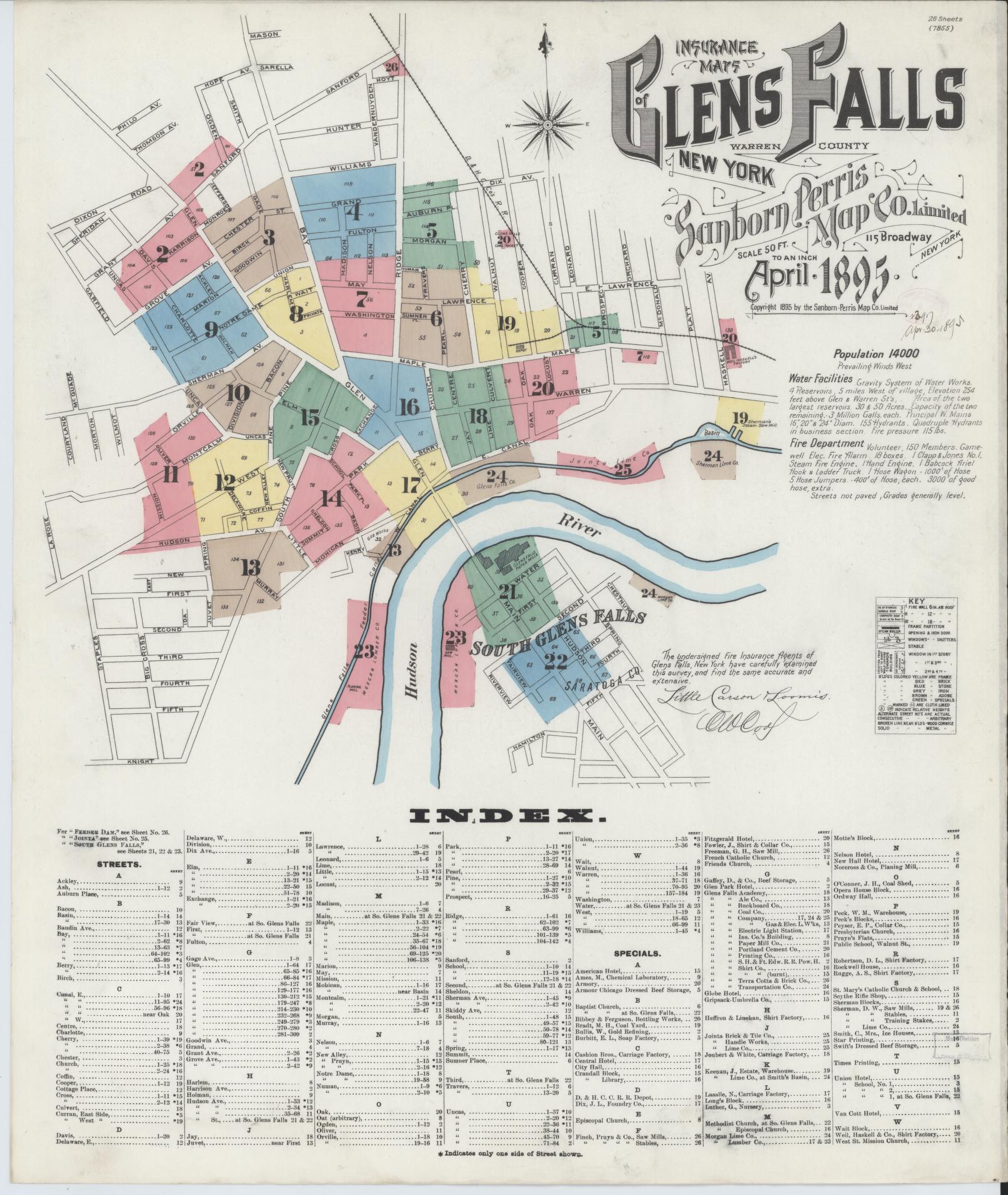 Sanborn Fire Insurance Map from Glens Falls, Warren County, New York. (1895) – Historic Sanborn Fire Insurance Map Print