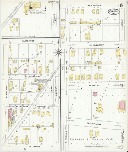 Sanborn Fire Insurance Map from Kokomo, Howard County, Indiana (1909), Sheet #0006 - Historic Sanborn Fire Insurance Map Print, vintage old map wall art, antique decor, genealogy gift, Indiana Indiana map