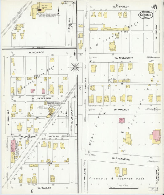 Sanborn Fire Insurance Map from Kokomo, Howard County, Indiana (1909), Sheet #0006 - Historic Sanborn Fire Insurance Map Print, vintage old map wall art, antique decor, genealogy gift, Indiana Indiana map