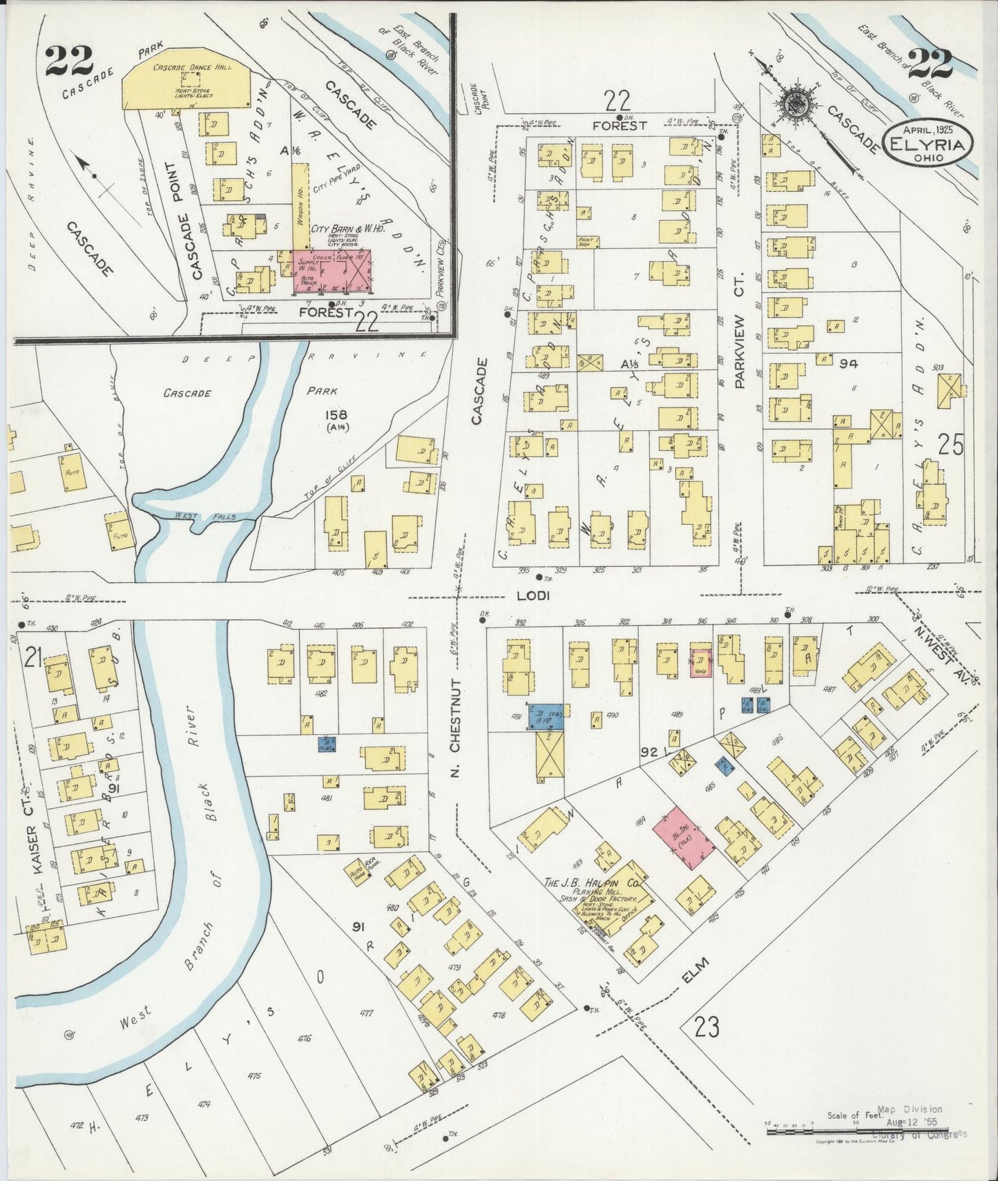 Sanborn Fire Insurance Map from Elyria, Lorain County, Ohio (1925), Sheet #0022 - Historic Sanborn Fire Insurance Map Print, vintage old map wall art, antique decor, genealogy gift, Ohio Ohio map
