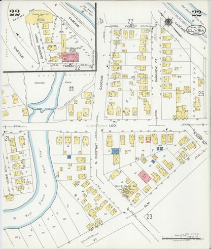 Sanborn Fire Insurance Map from Elyria, Lorain County, Ohio (1925), Sheet #0022 - Historic Sanborn Fire Insurance Map Print, vintage old map wall art, antique decor, genealogy gift, Ohio Ohio map