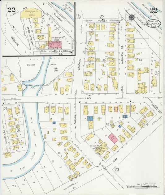 Sanborn Fire Insurance Map from Elyria, Lorain County, Ohio (1925), Sheet #0022 - Historic Sanborn Fire Insurance Map Print, vintage old map wall art, antique decor, genealogy gift, Ohio Ohio map