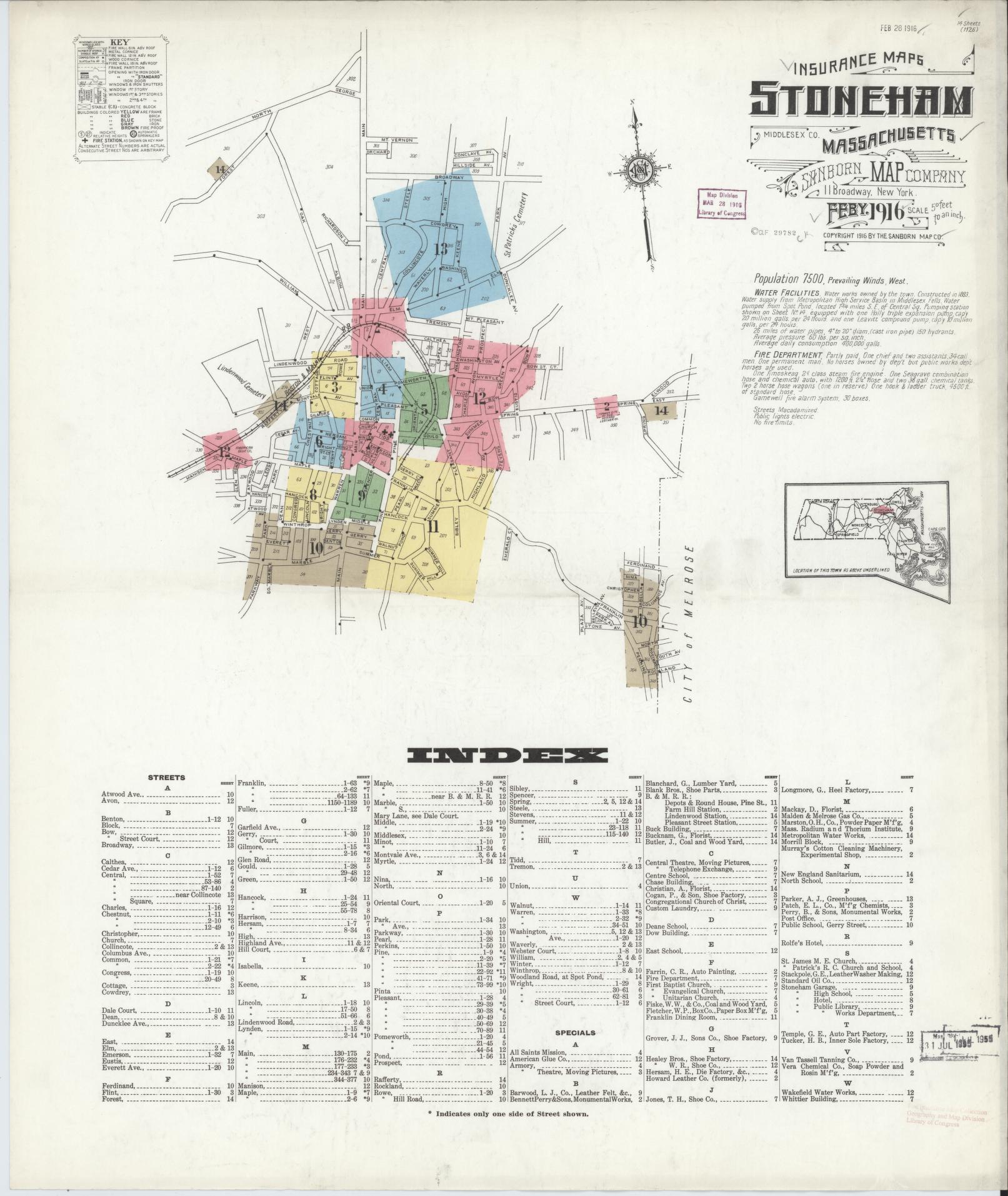 Sanborn Fire Insurance Map from Stoneham, Middlesex County, Massachusetts (1916), Sheet #0001 - Complete Map Set gallery image, historic Sanborn map, vintage wall art, Massachusetts Massachusetts