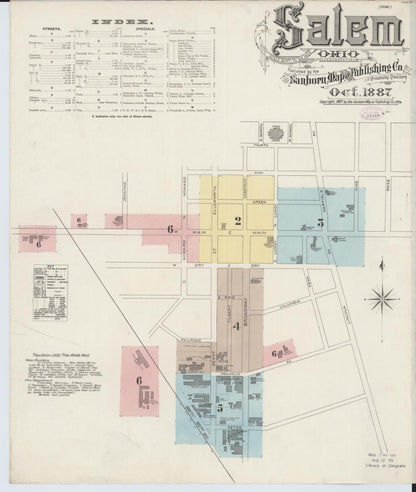 Sanborn Fire Insurance Map from Salem, Columbiana County, Ohio (1887), Sheet #0001 - Historic Sanborn Fire Insurance Map Print, vintage old map wall art, antique decor, genealogy gift, Ohio Ohio map