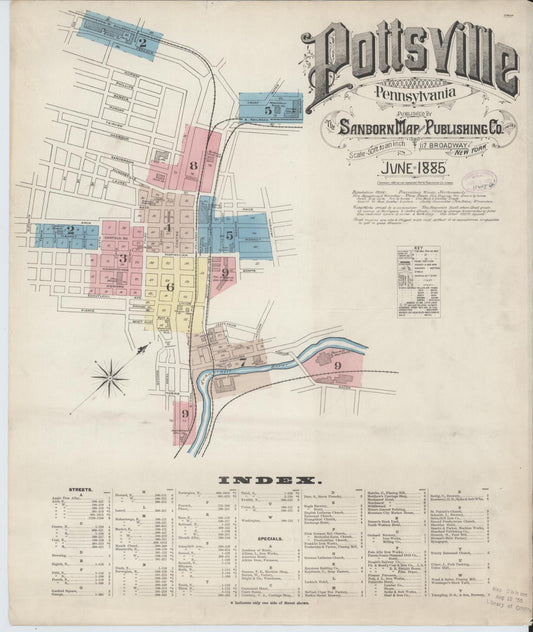 Sanborn Fire Insurance Map from Pottsville, Schuylkill County, Pennsylvania (1885), Sheet #0001 - Historic Sanborn Fire Insurance Map Print, vintage old map wall art, antique decor, genealogy gift, Pennsylvania Pennsylvania map