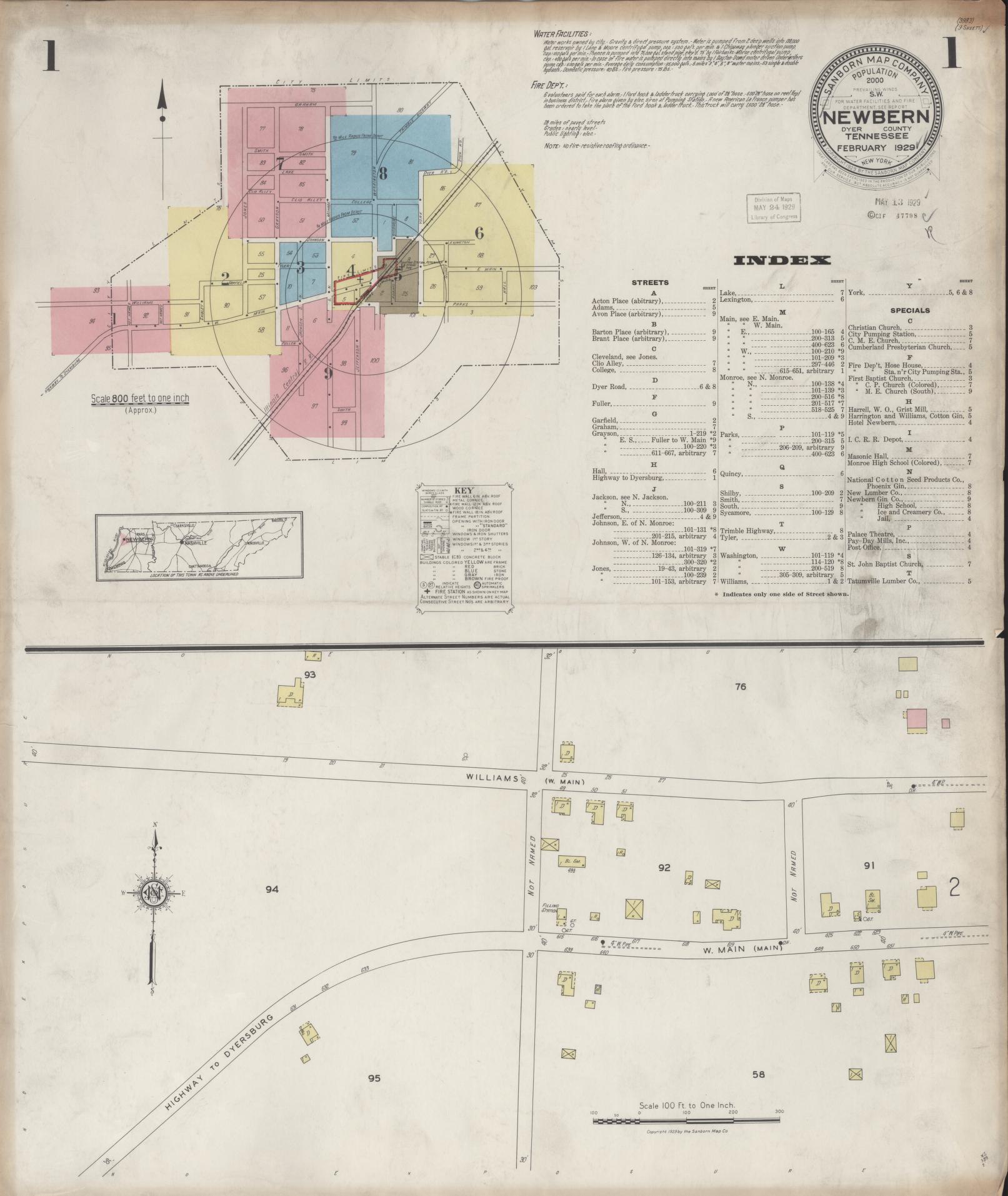 Sanborn Fire Insurance Map from Newbern, Dyer County, Tennessee. (1929) – Historic Sanborn Fire Insurance Map Print