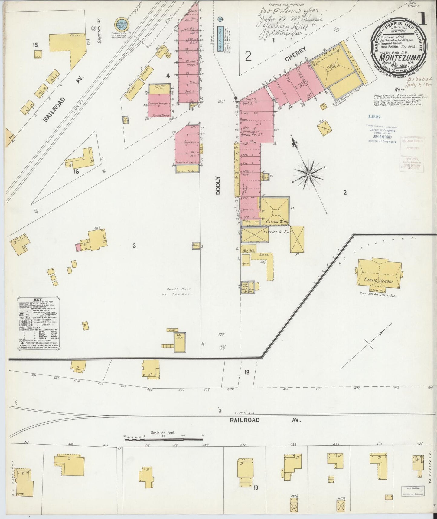 Sanborn Fire Insurance Map from Montezuma, Macon County, Georgia (1900), Sheet #0001 - Historic Sanborn Fire Insurance Map Print, vintage old map wall art, antique decor, genealogy gift, Georgia Georgia map
