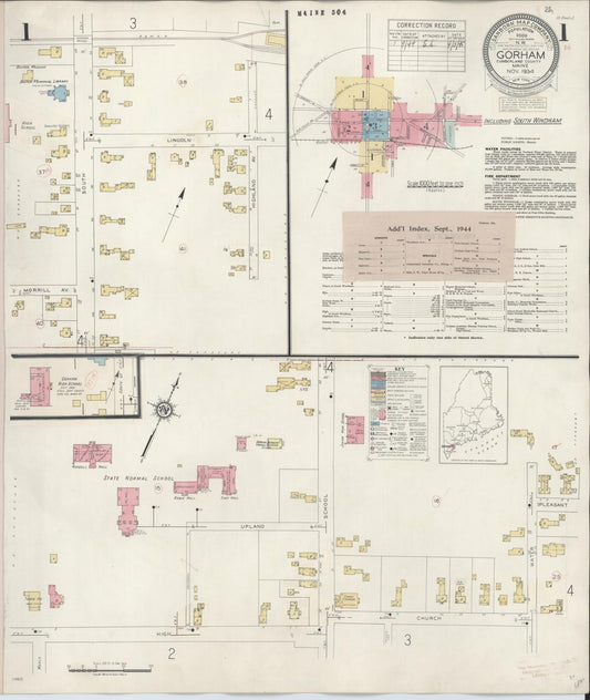 Sanborn Fire Insurance Map from Gorham, Cumberland County, Maine (1944), Sheet #0001 - Historic Sanborn Fire Insurance Map Print, vintage old map wall art, antique decor, genealogy gift, Maine Maine map