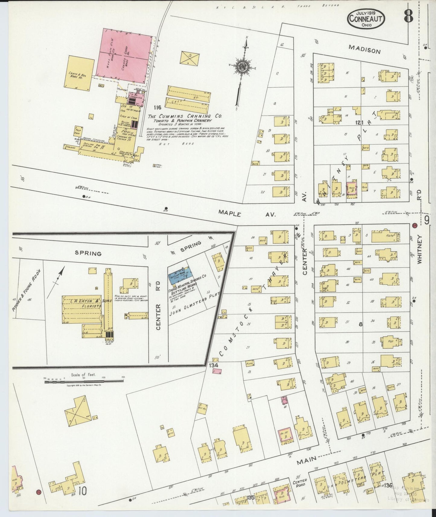 Sanborn Fire Insurance Map from Conneaut, Ashtabula County, Ohio (1919), Sheet #0008 - Historic Sanborn Fire Insurance Map Print, vintage old map wall art, antique decor, genealogy gift, Ohio Ohio map