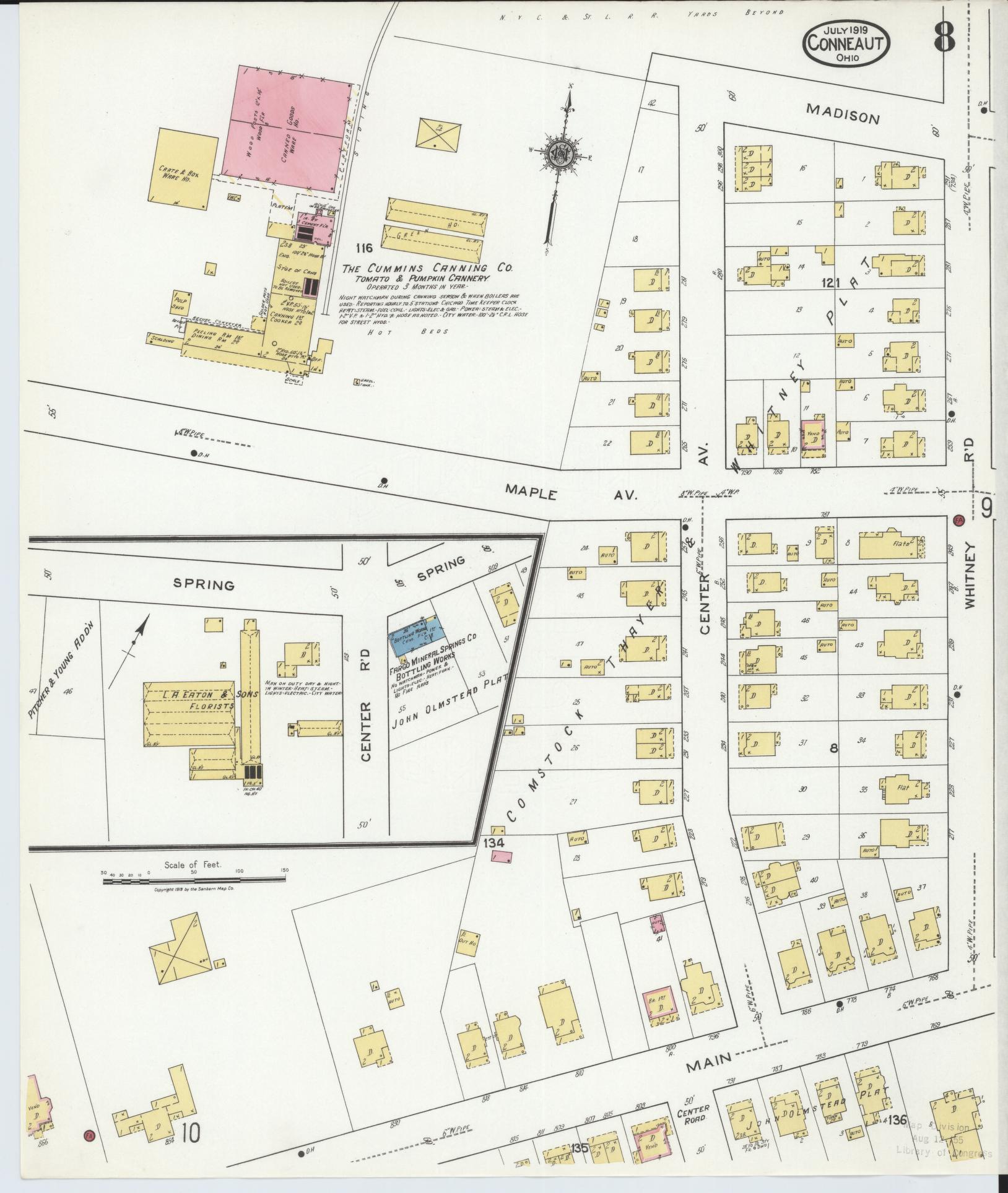 Sanborn Fire Insurance Map from Conneaut, Ashtabula County, Ohio (1919), Sheet #0008 - Historic Sanborn Fire Insurance Map Print, vintage old map wall art, antique decor, genealogy gift, Ohio Ohio map