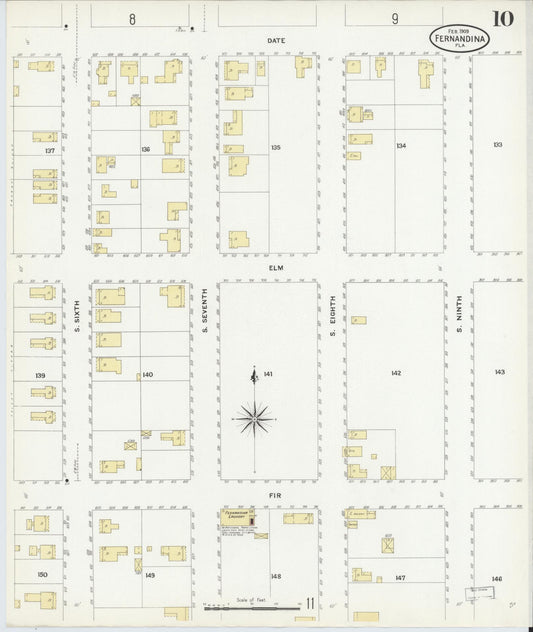 Sanborn Fire Insurance Map from Fernandina, Nassau County, Florida (1909), Sheet #0010 - Historic Sanborn Fire Insurance Map Print, vintage old map wall art, antique decor, genealogy gift, Florida Florida map