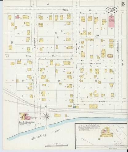 Sanborn Fire Insurance Map from Niles, Trumbull County, Ohio (1898), Sheet #0003 - Historic Sanborn Fire Insurance Map Print, vintage old map wall art, antique decor, genealogy gift, Ohio Ohio map