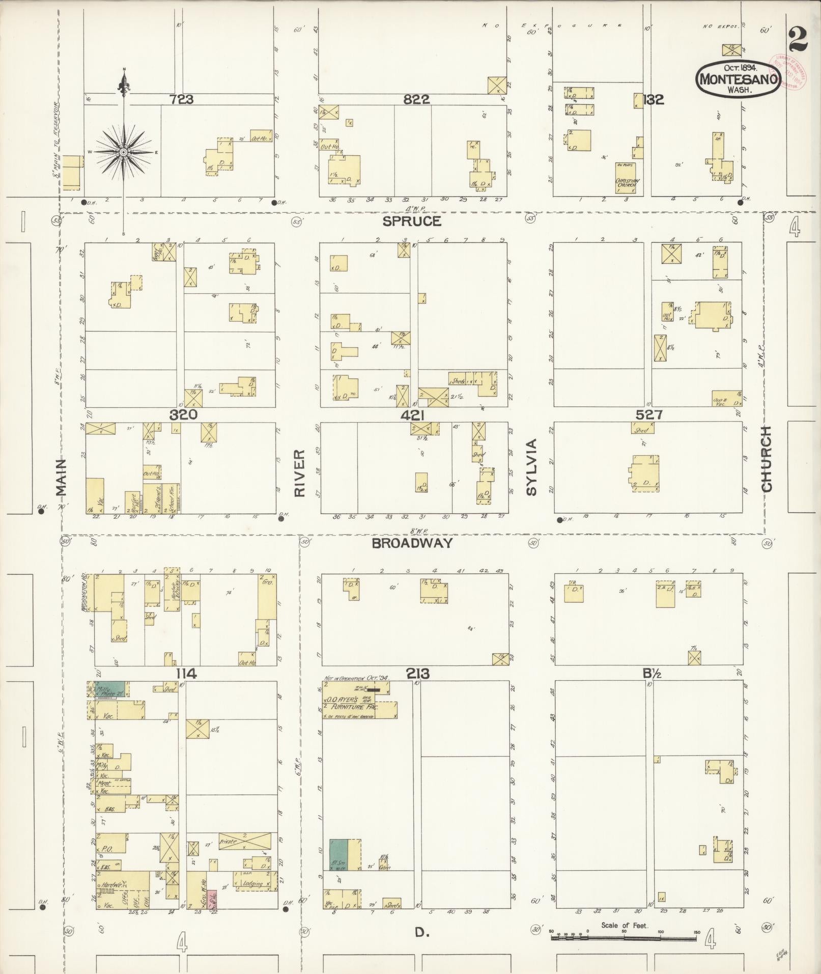 Sanborn Fire Insurance Map from Montesano, Grays Harbor County, Washington (1894), Sheet #0002 - Complete Map Set gallery image, historic Sanborn map, vintage wall art, Washington Washington