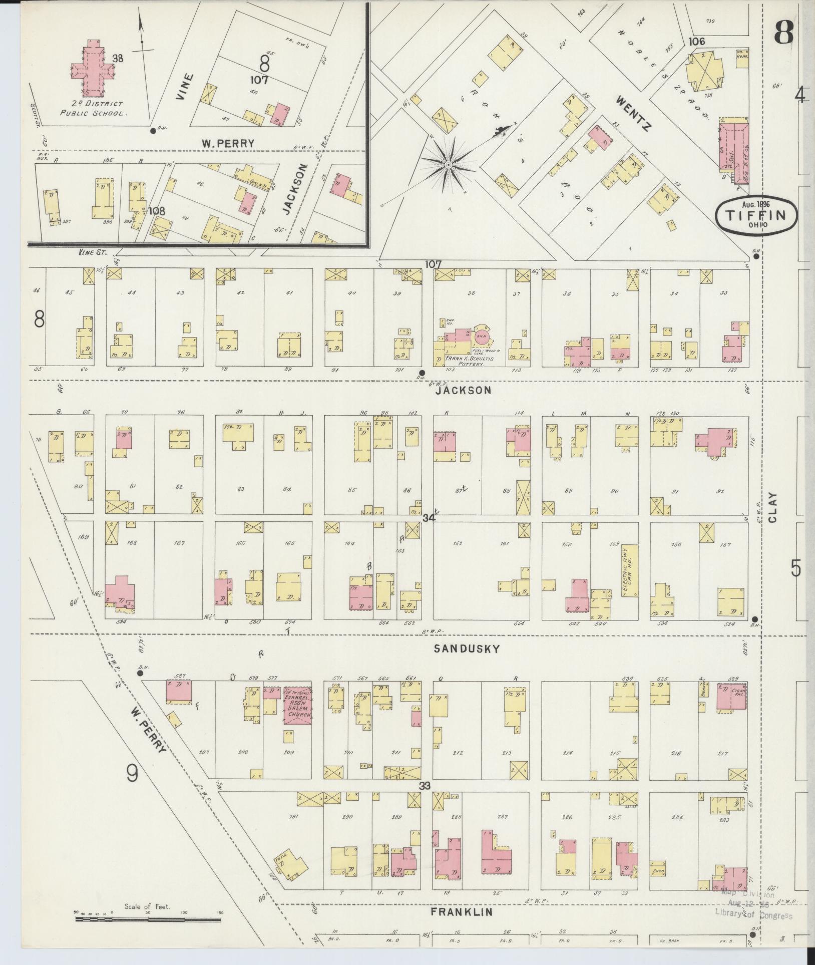 Sanborn Fire Insurance Map from Tiffin, Seneca County, Ohio (1896), Sheet #0008 - Complete Map Set gallery image, historic Sanborn map, vintage wall art, Ohio Ohio