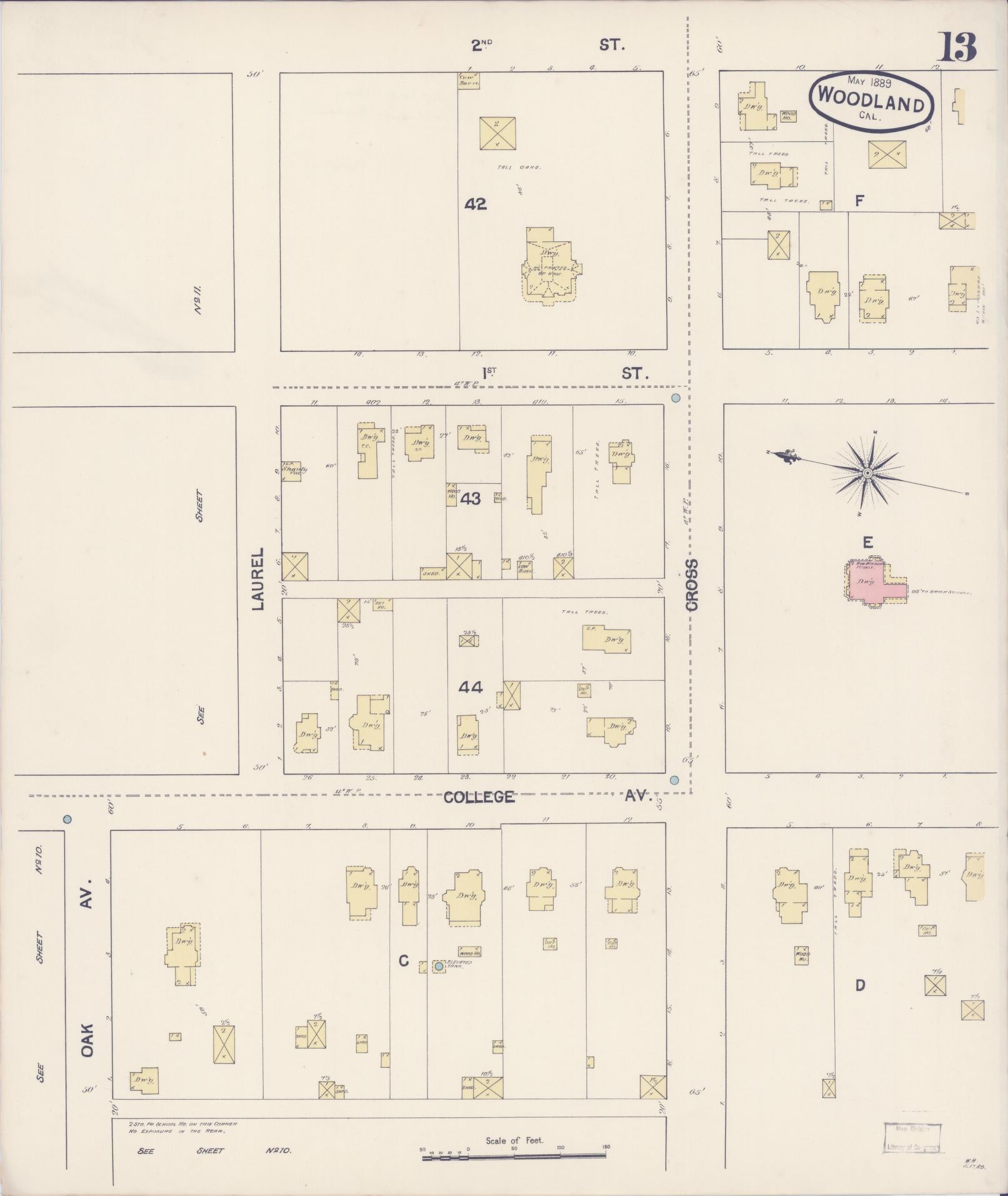 Sanborn Fire Insurance Map from Woodland, Yolo County, California (1889), Sheet #0013 - Complete Map Set gallery image, historic Sanborn map, vintage wall art, California California