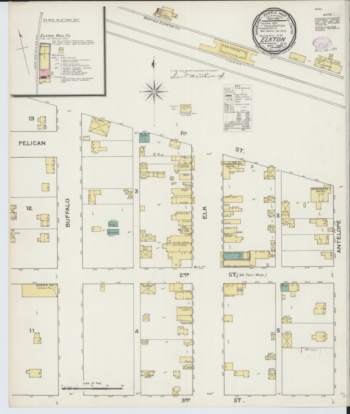 Sanborn Fire Insurance Map from Elkton, Brookings County, South Dakota (1893), Sheet #0001 - Historic Sanborn Fire Insurance Map Print, vintage old map wall art, antique decor, genealogy gift, South Dakota South Dakota map