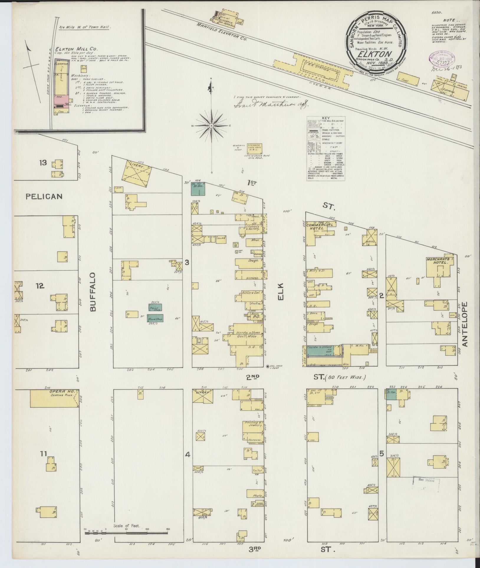 Sanborn Fire Insurance Map from Elkton, Brookings County, South Dakota (1893), Sheet #0001 - Historic Sanborn Fire Insurance Map Print, vintage old map wall art, antique decor, genealogy gift, South Dakota South Dakota map