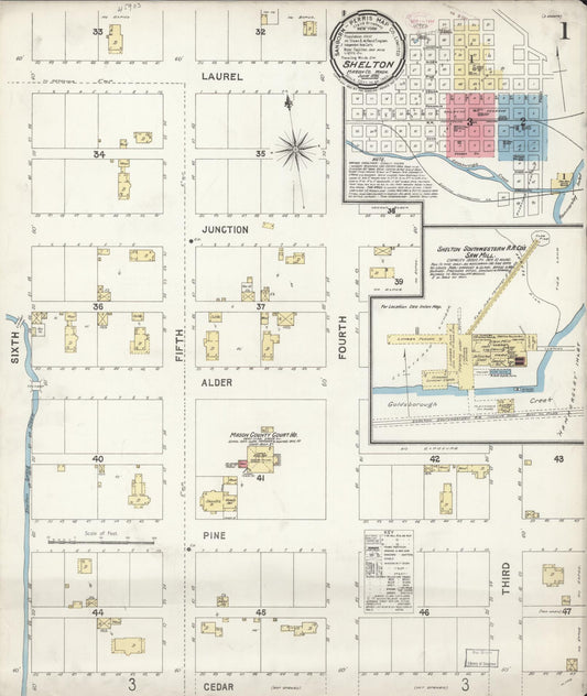 Sanborn Fire Insurance Map from Shelton, Mason County, Washington (1896), Sheet #0001 - Complete Map Set gallery image, historic Sanborn map, vintage wall art, Washington Washington