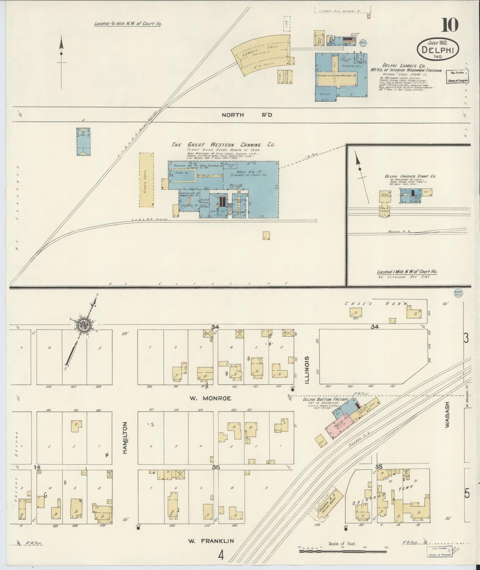 Sanborn Fire Insurance Map from Delphi, Carroll County, Indiana (1912), Sheet #0010 - Historic Sanborn Fire Insurance Map Print, vintage old map wall art, antique decor, genealogy gift, Indiana Indiana map