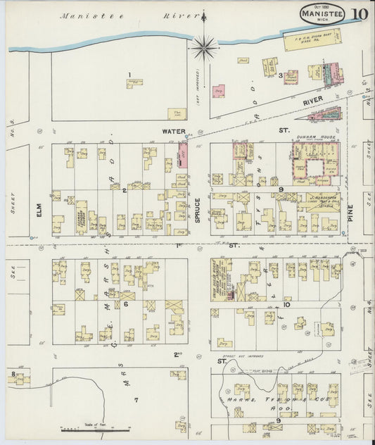 Sanborn Fire Insurance Map from Manistee, Manistee County, Michigan (1890), Sheet #0010 - Historic Sanborn Fire Insurance Map Print, vintage old map wall art, antique decor, genealogy gift, Michigan Michigan map